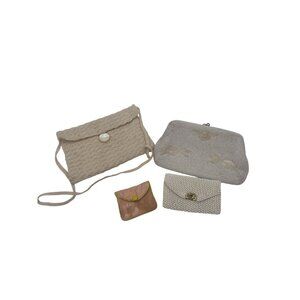 Vintage Beige Handbag & Beaded Coin Purses Lot